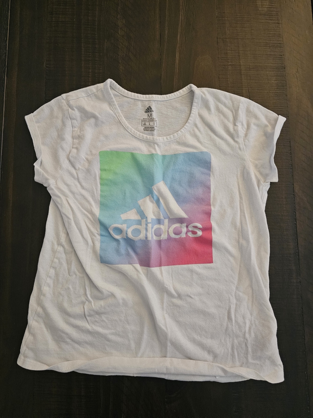 adidas White Tee with Green and Blue Stripe